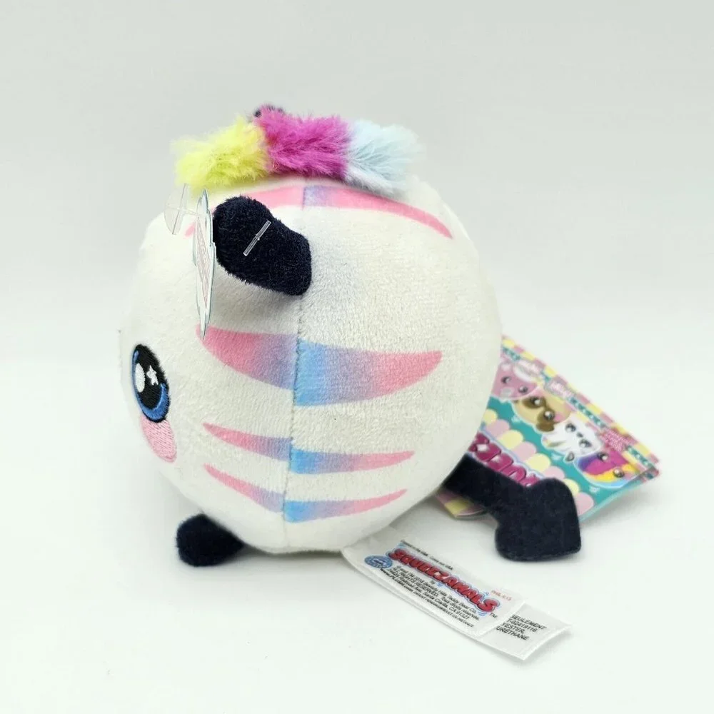 Squeezamals Series 2 Zachry Zebra Plush White Round Stuffed Animal Striped